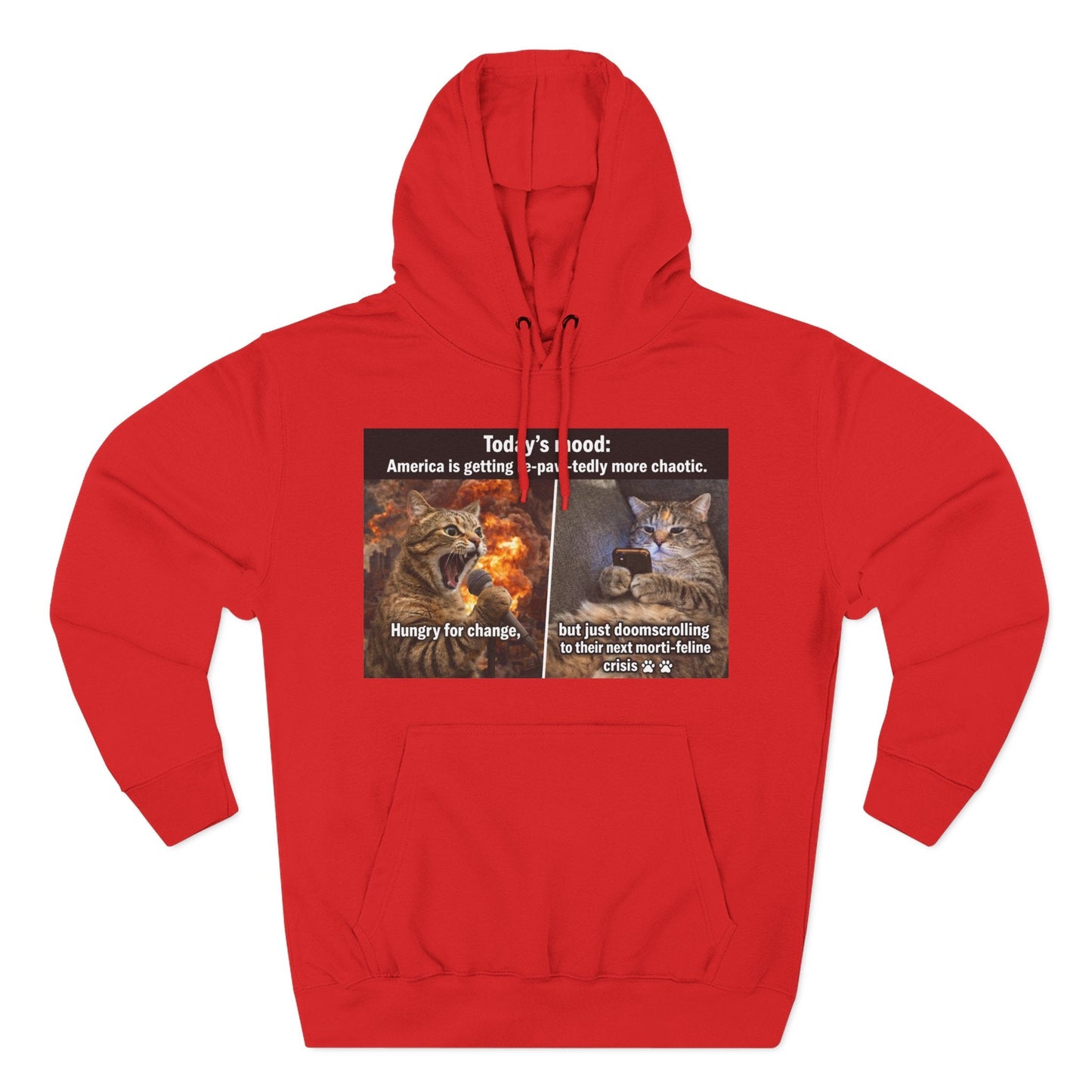 Three - Panel Cat Meme Hoodie — 'Today’s Mood' Feline Chaos Graphic Sweatshirt - FloofChonk