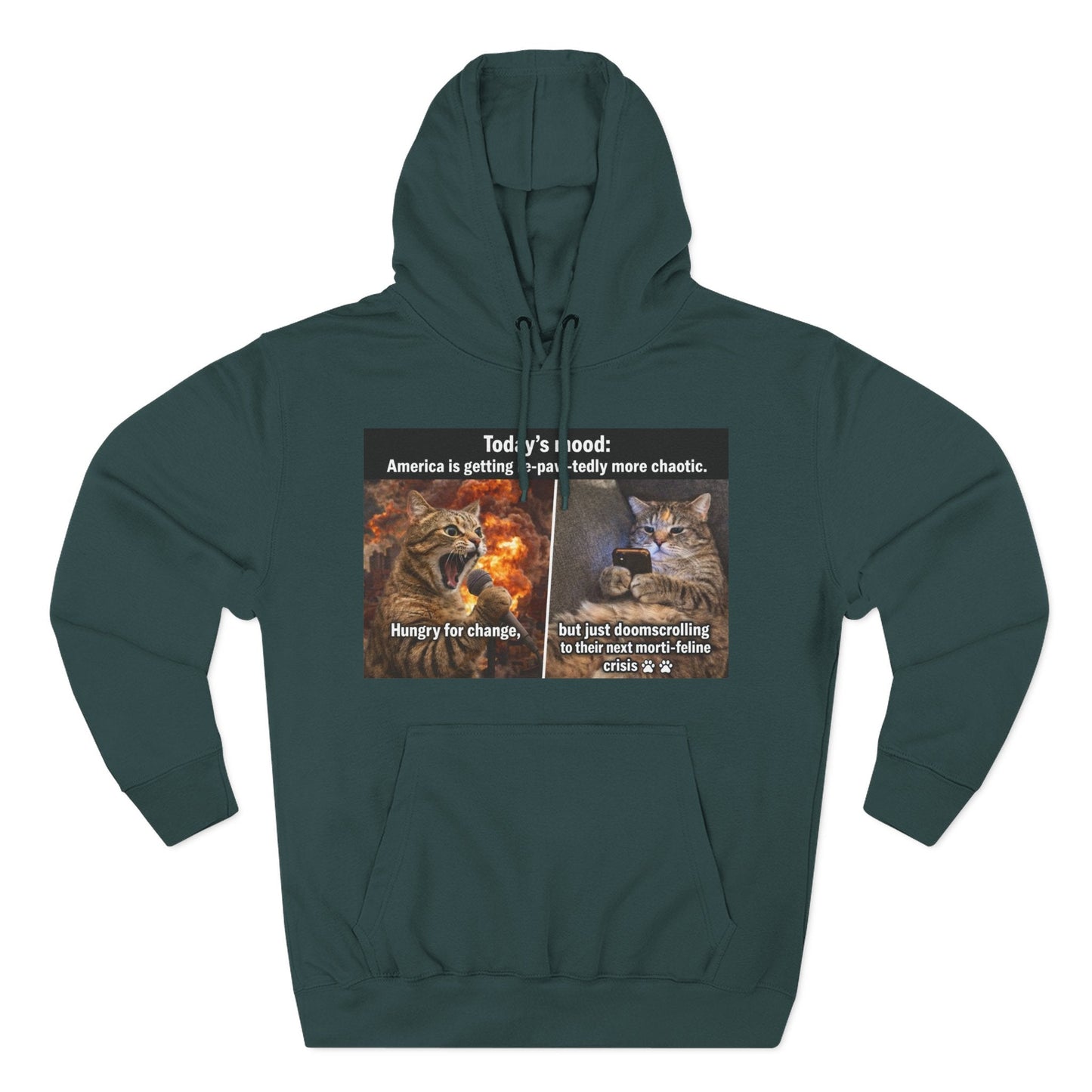 Three - Panel Cat Meme Hoodie — 'Today’s Mood' Feline Chaos Graphic Sweatshirt - FloofChonk