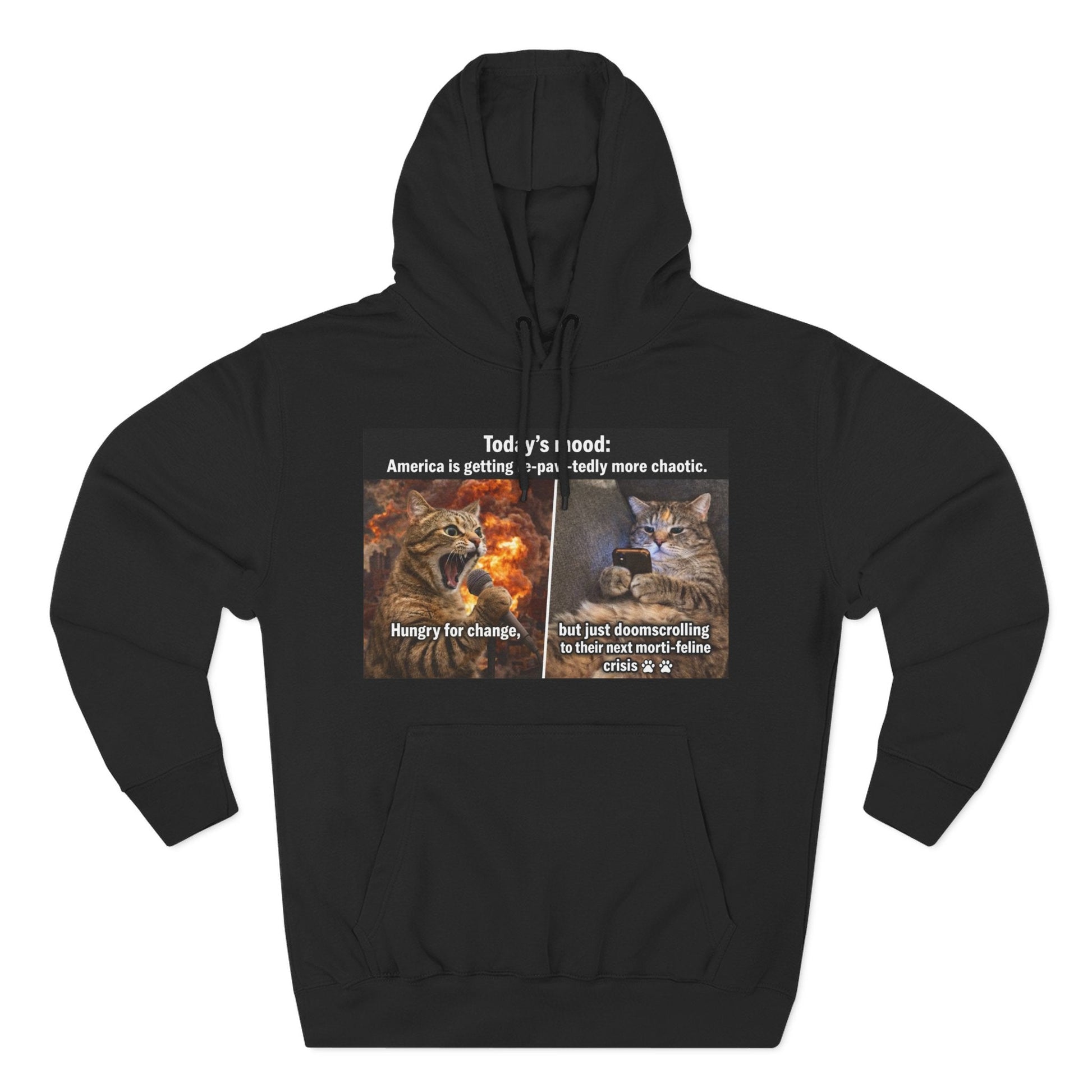 Three - Panel Cat Meme Hoodie — 'Today’s Mood' Feline Chaos Graphic Sweatshirt - FloofChonk