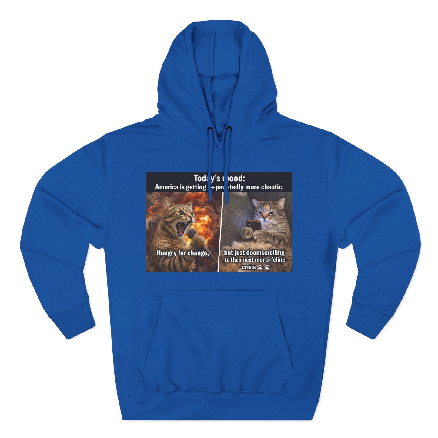 Three - Panel Cat Meme Hoodie — 'Today’s Mood' Feline Chaos Graphic Sweatshirt - FloofChonk