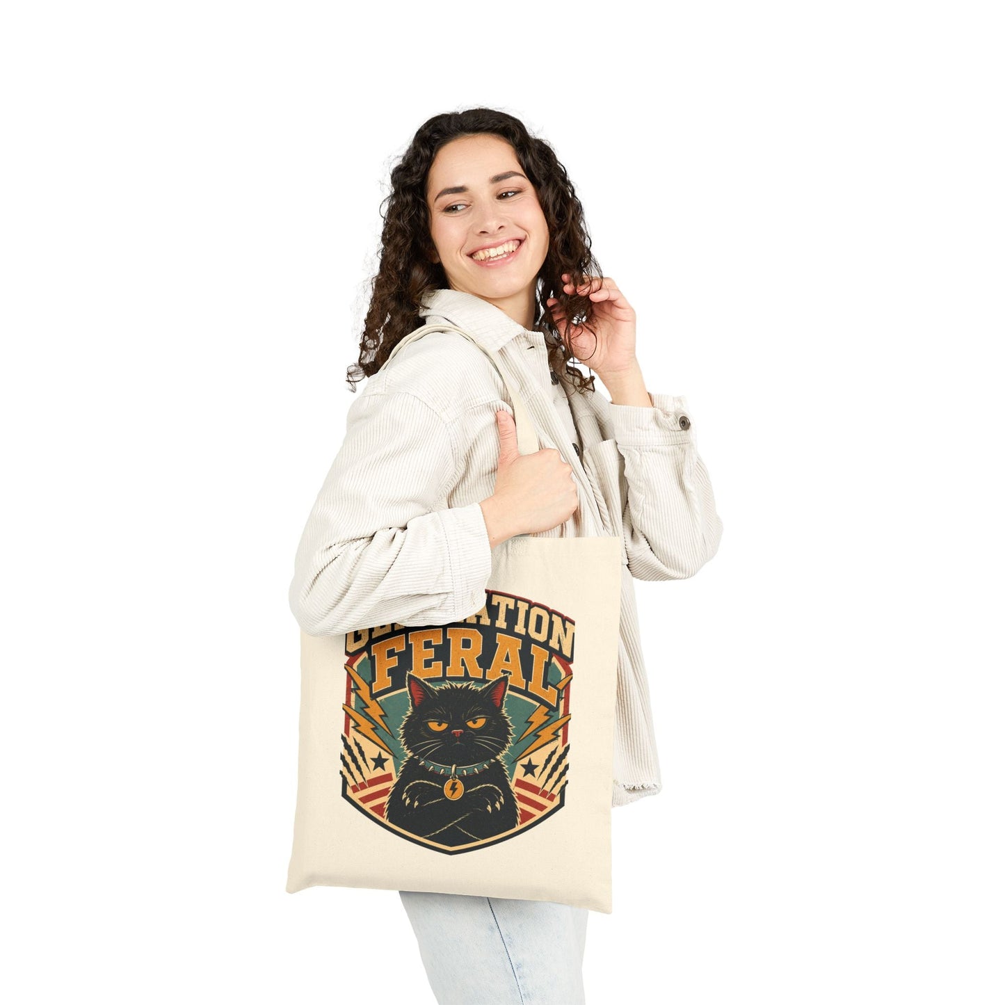 Tote Bag — "Generation Feral" Retro Cat Canvas Tote - FloofChonk