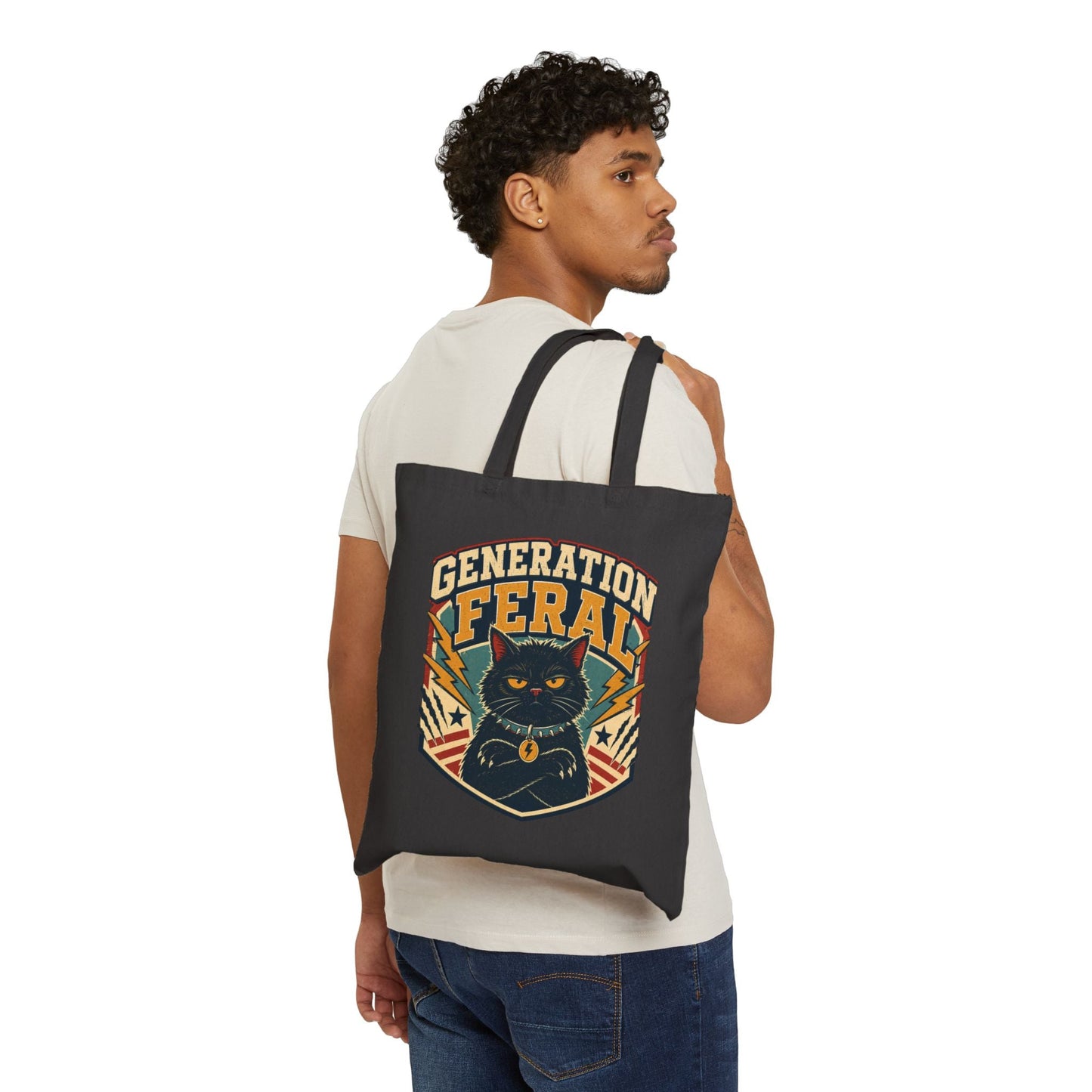 Tote Bag — "Generation Feral" Retro Cat Canvas Tote - FloofChonk