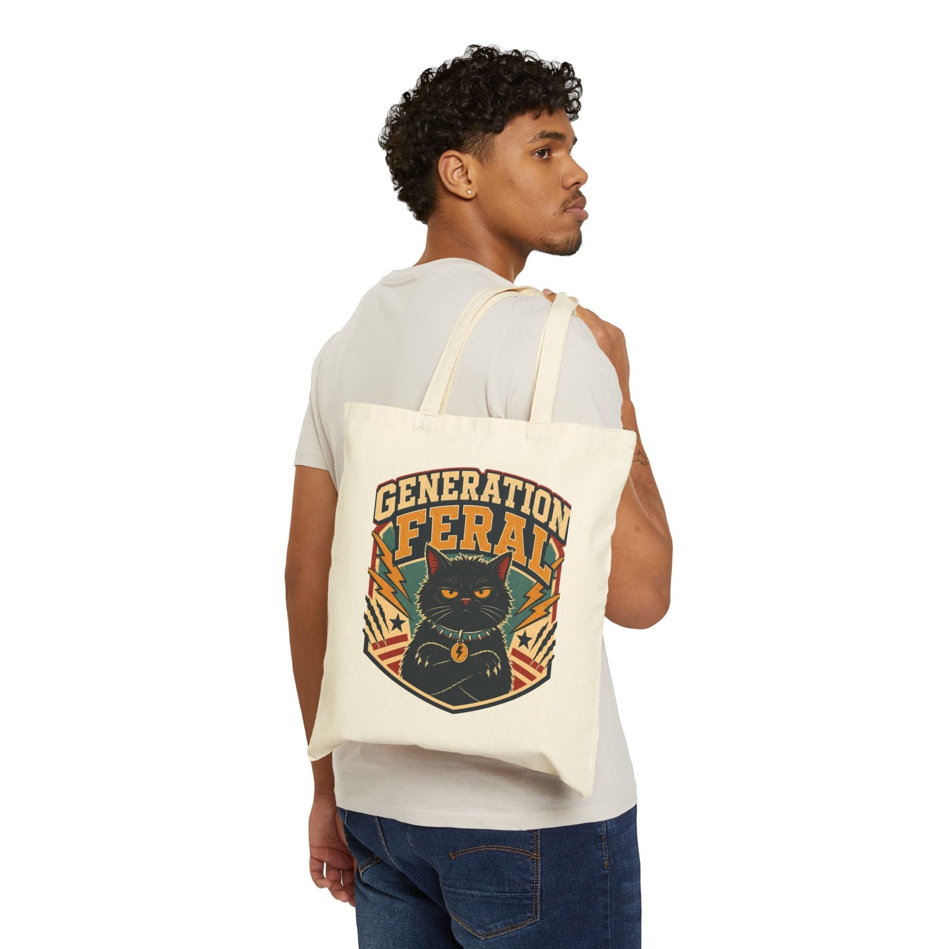 Tote Bag — "Generation Feral" Retro Cat Canvas Tote - FloofChonk