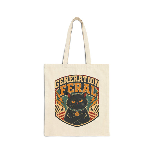 Tote Bag — "Generation Feral" Retro Cat Canvas Tote - FloofChonk