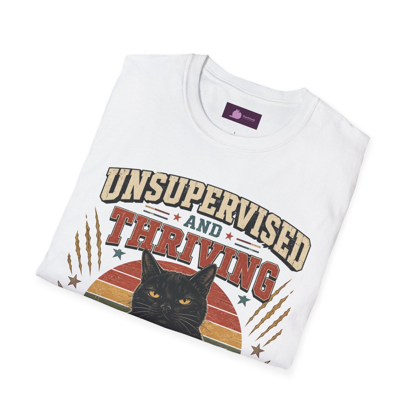 Unsupervised and Thriving Cat T-Shirt — Funny Black Cat Retro Graphic Tee - FloofChonk