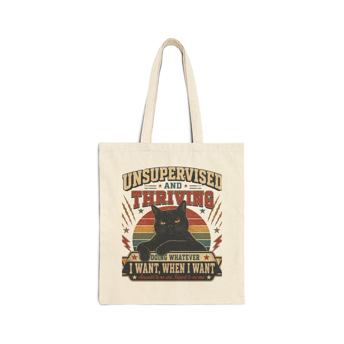 Unsupervised and Thriving Cat Tote Bag – Funny Retro Black Cat Canvas Tote - FloofChonk