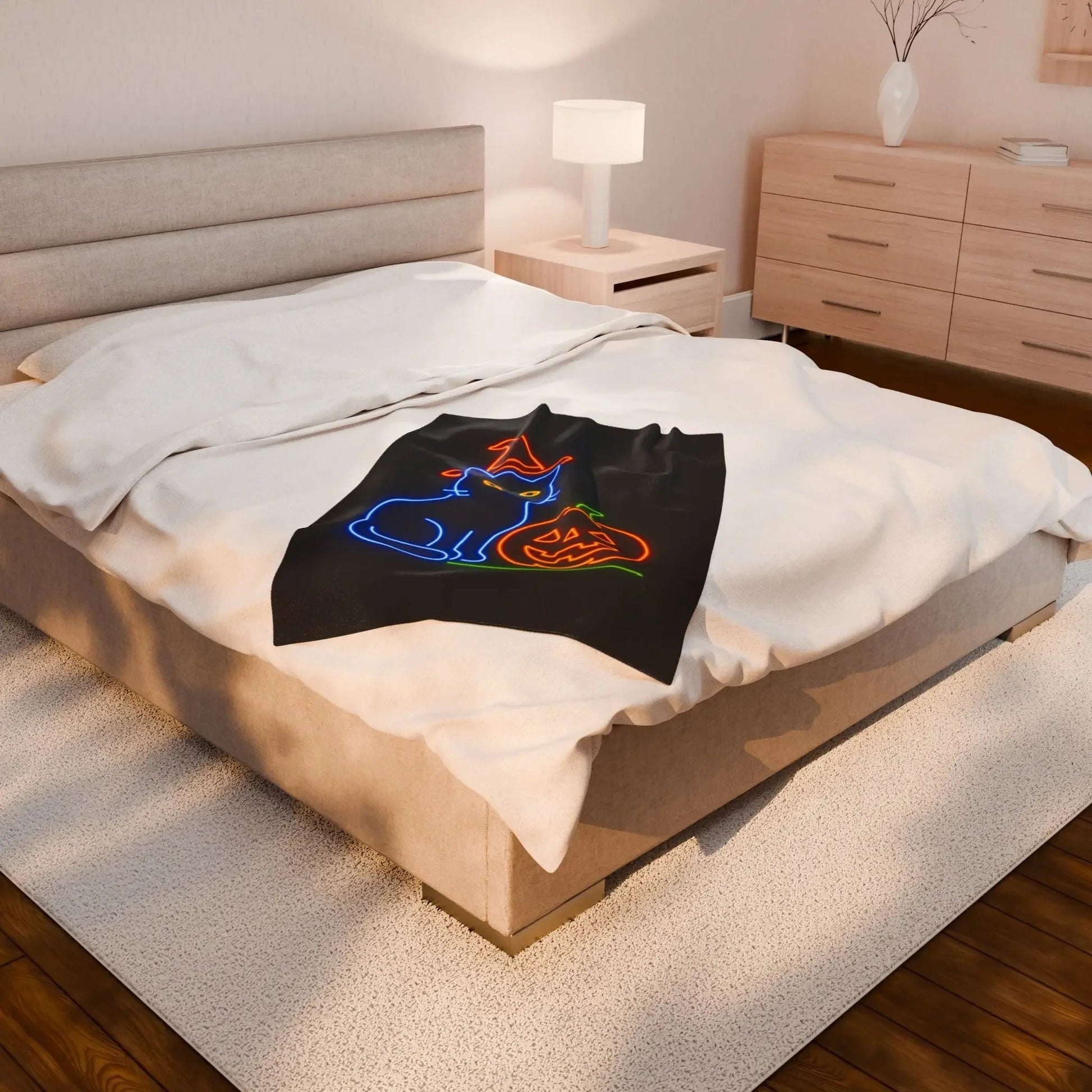 Velveteen Plush Blanket | Cozy Halloween Cat Soft Throw for Fall, Spooky Decor, Gift for Cat Lovers, Autumn Snuggle, Cozy Home, Halloween - FloofChonk