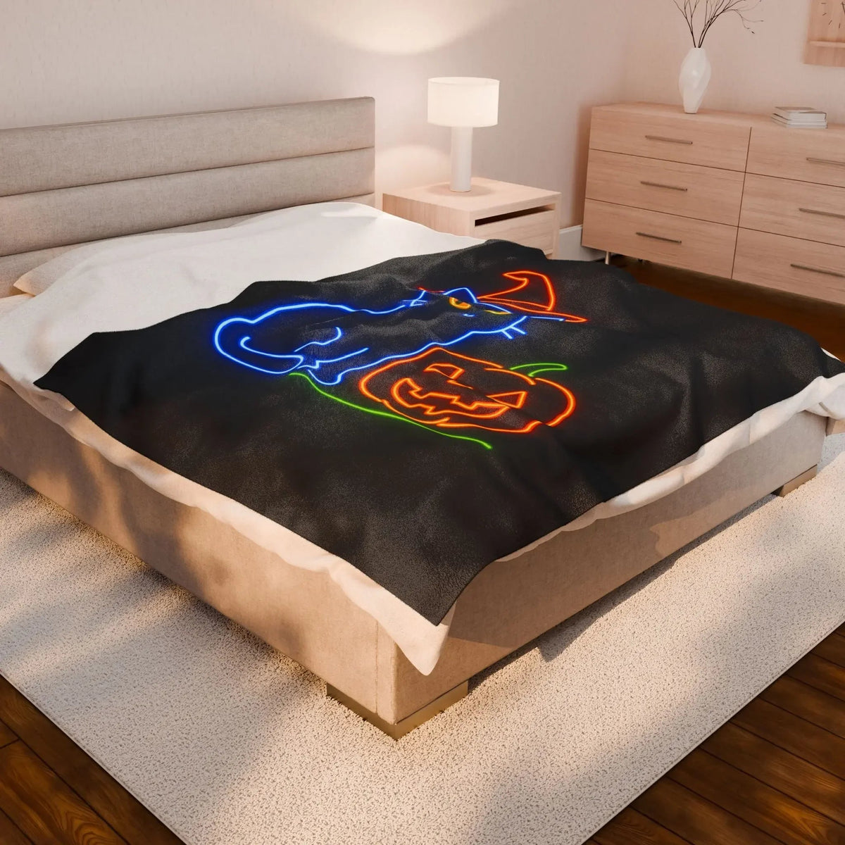 Velveteen Plush Blanket | Cozy Halloween Cat Soft Throw for Fall, Spooky Decor, Gift for Cat Lovers, Autumn Snuggle, Cozy Home, Halloween - FloofChonk