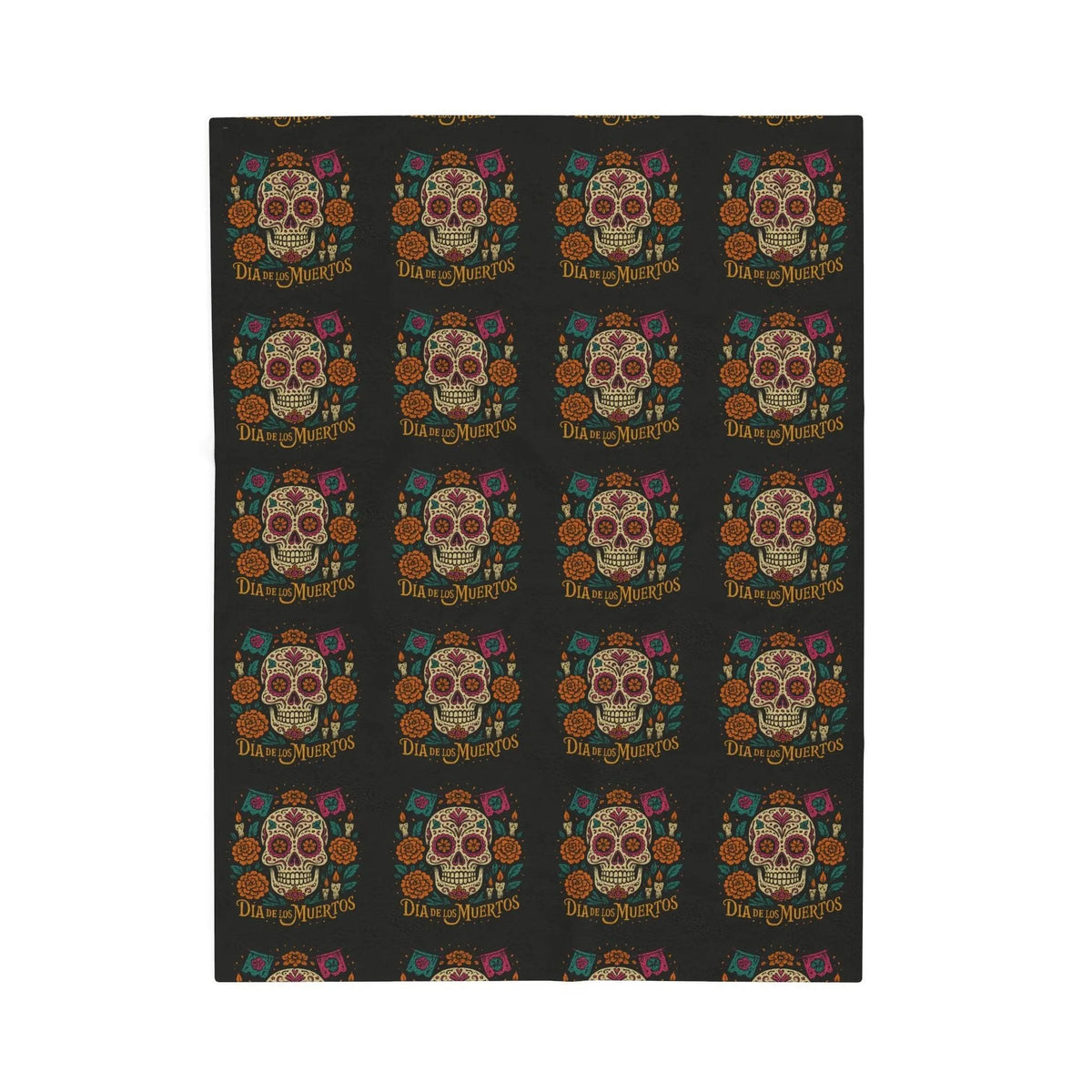 Velveteen Plush Blanket - Dia de los Muertos Skulls and Flowers Halloween Home Decor - FloofChonk