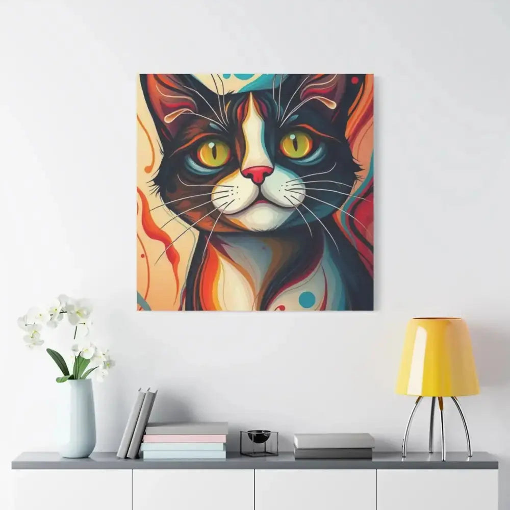 Vibrant Cat Canvas Wall Art - Colorful Pet Portrait Decoration - FloofChonk