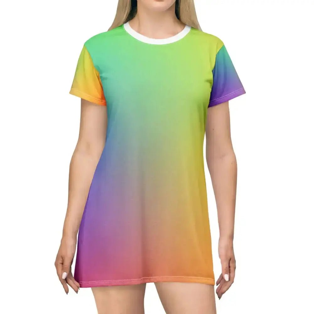 Vibrant Rainbow T-Shirt Dress – Perfect for Summer Days, Festivals & Casual Outfits - FloofChonk