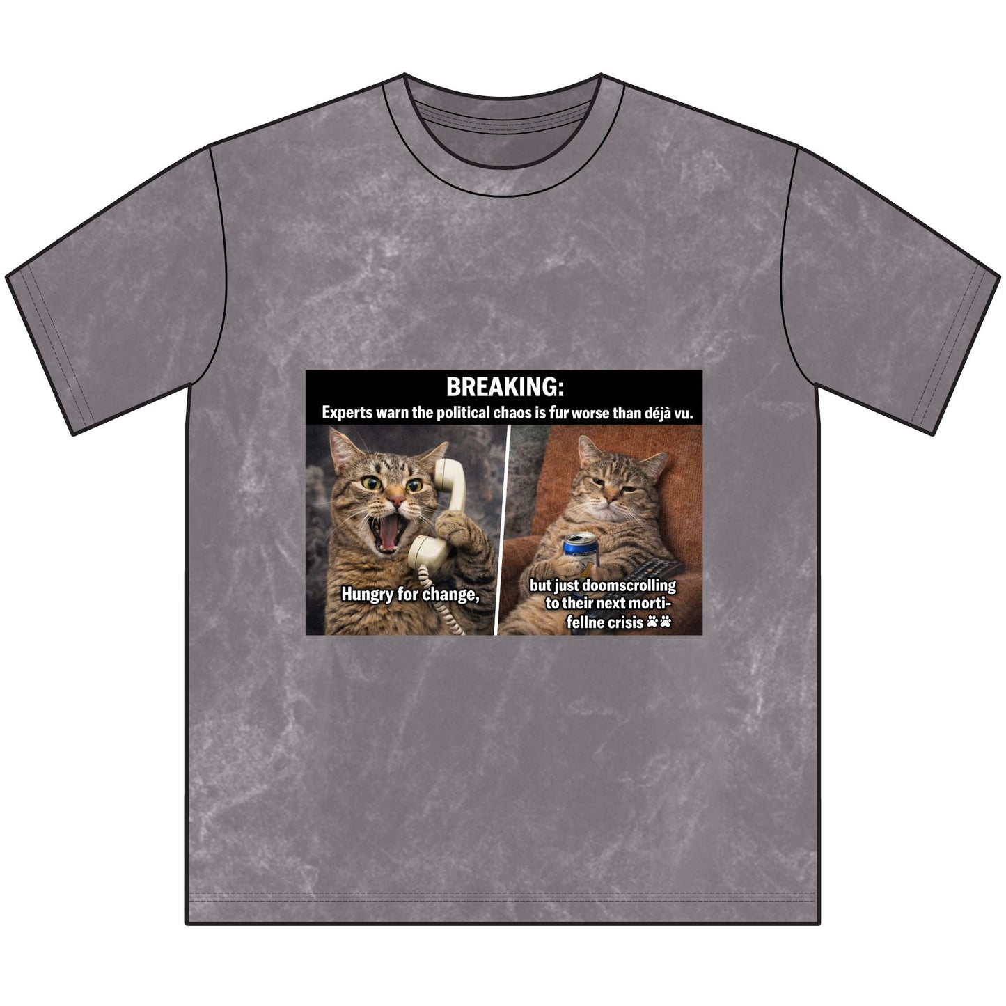 Vintage Cat Meme Tee — "BREAKING: Experts warn..." Retro Washed Graphic T-Shirt - FloofChonk