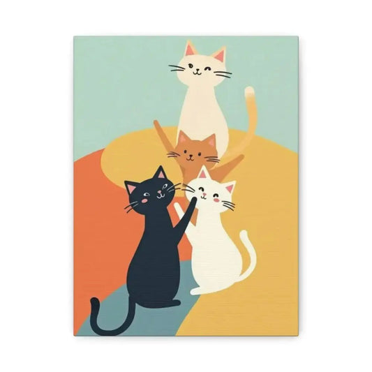 Whimsical Cat Canvas Art - Colorful Stretched Wall Decor for Cat Lovers - FloofChonk