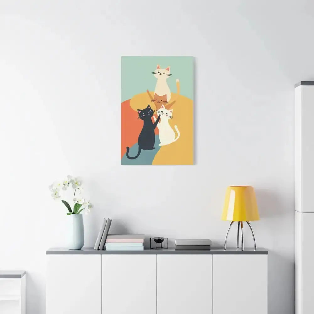 Whimsical Cat Canvas Art - Colorful Stretched Wall Decor for Cat Lovers - FloofChonk