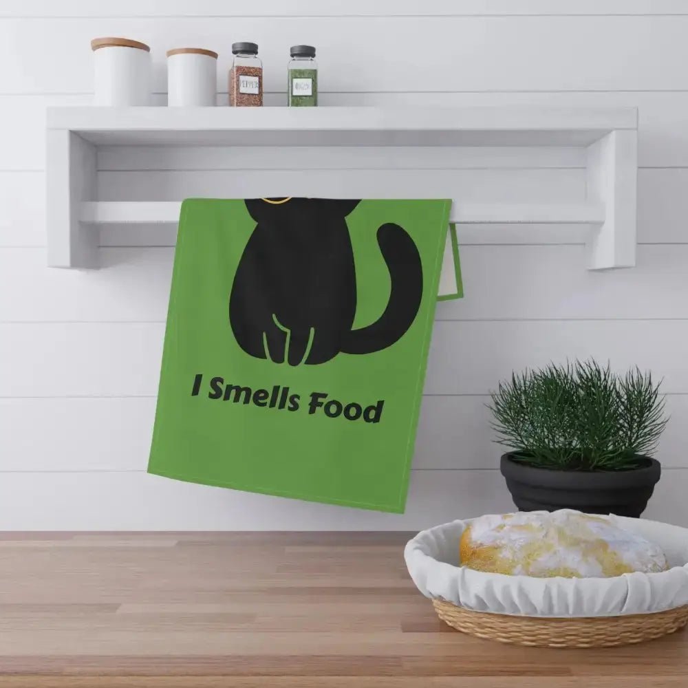 Whimsical Cat Tea Towels - 'I Smells Food' Cotton Kitchen Decor - FloofChonk