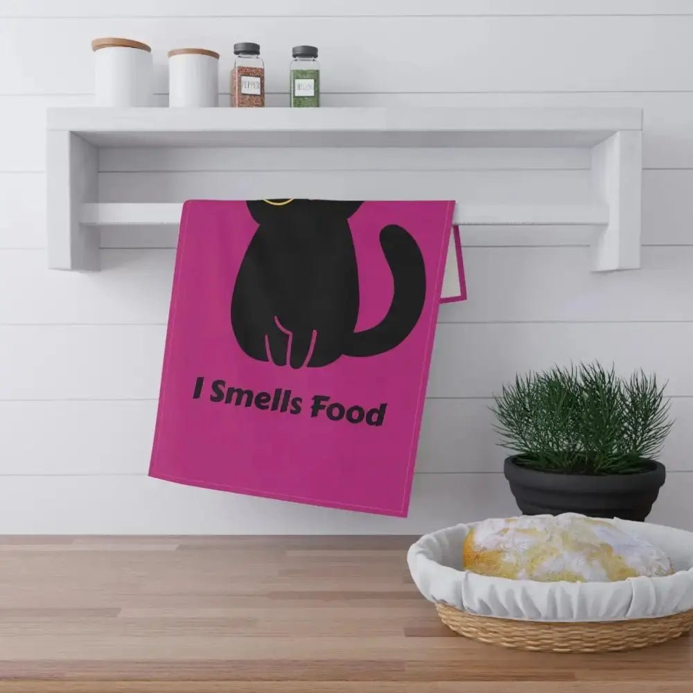 Whimsical Cat Tea Towels - 'I Smells Food' Cotton Kitchen Decor - FloofChonk