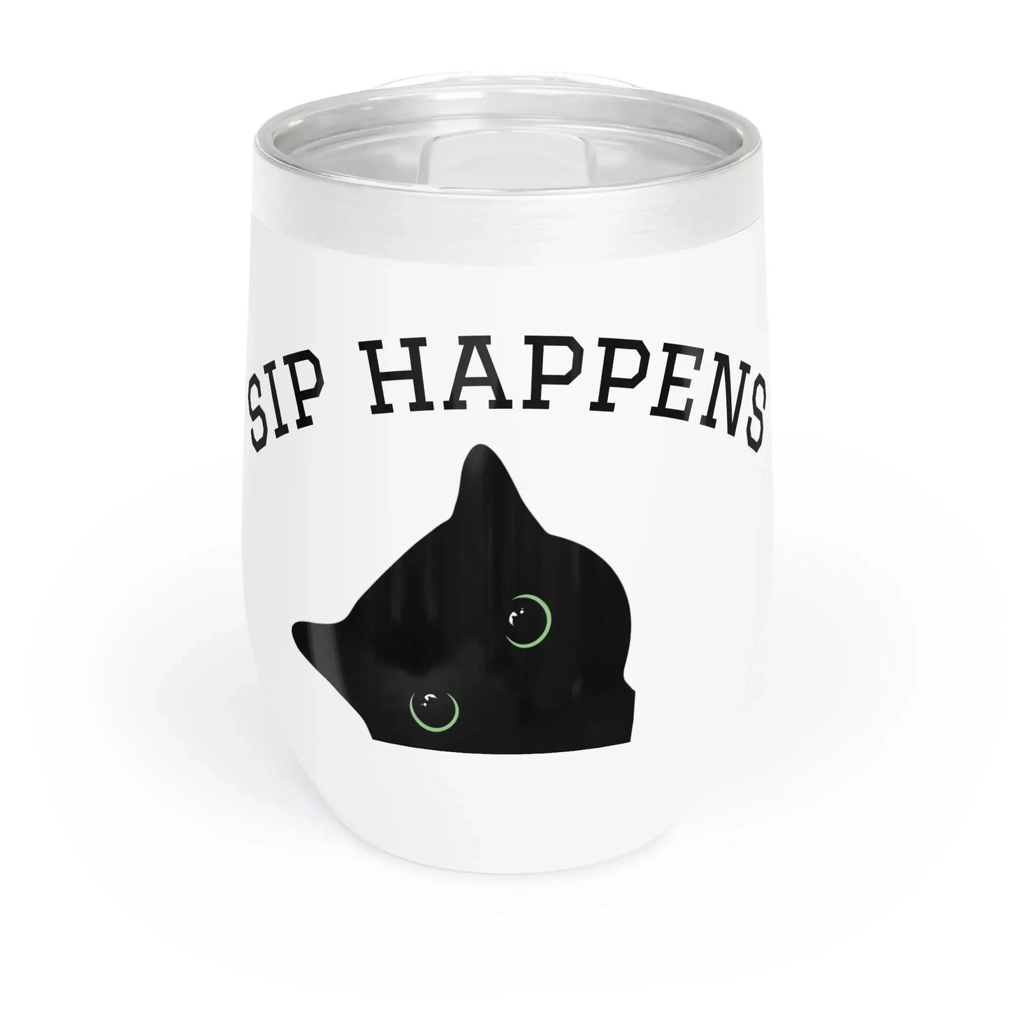 Wine Tumbler, Chic Funny Black Cat Design - FloofChonk