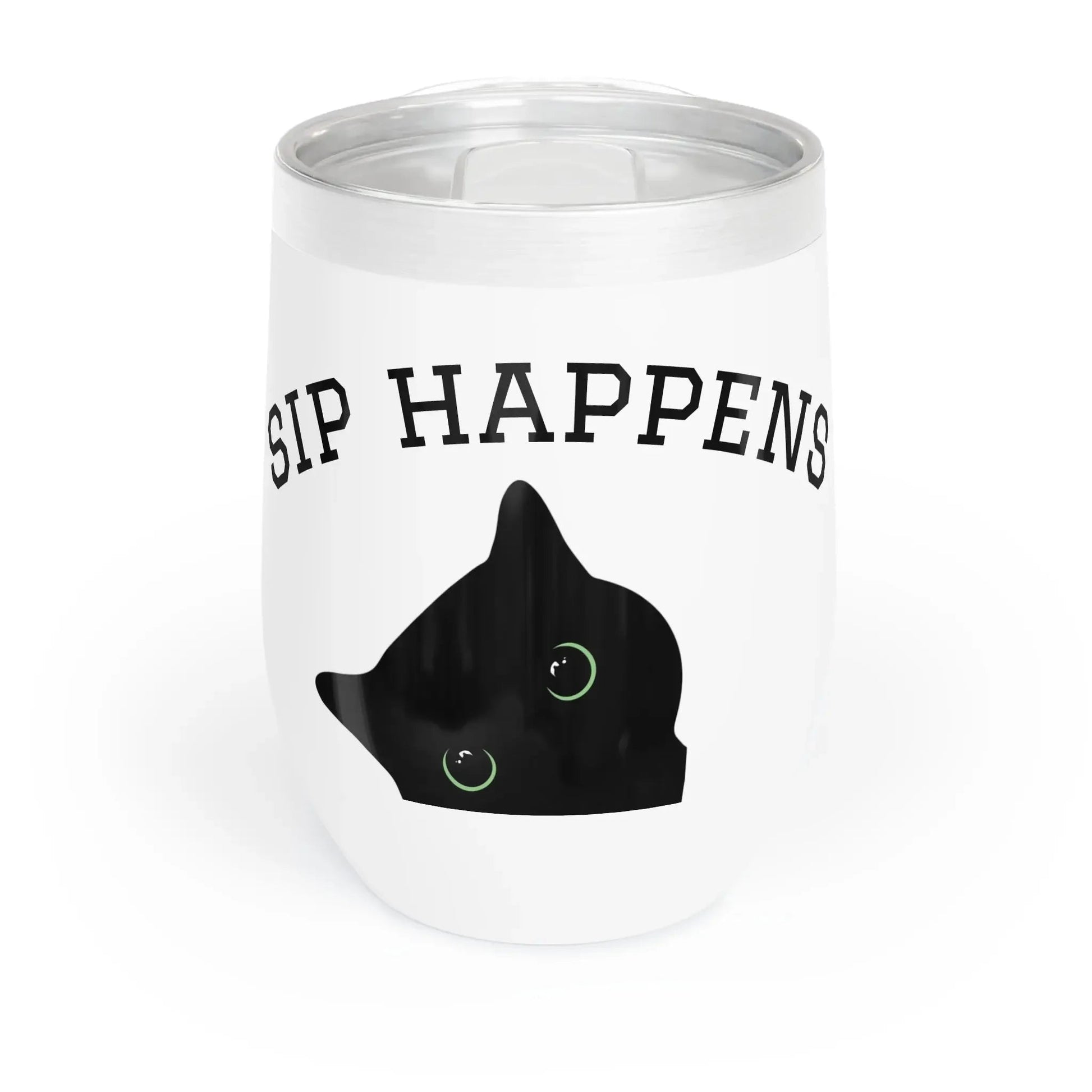 Wine Tumbler, Chic Funny Black Cat Design - FloofChonk