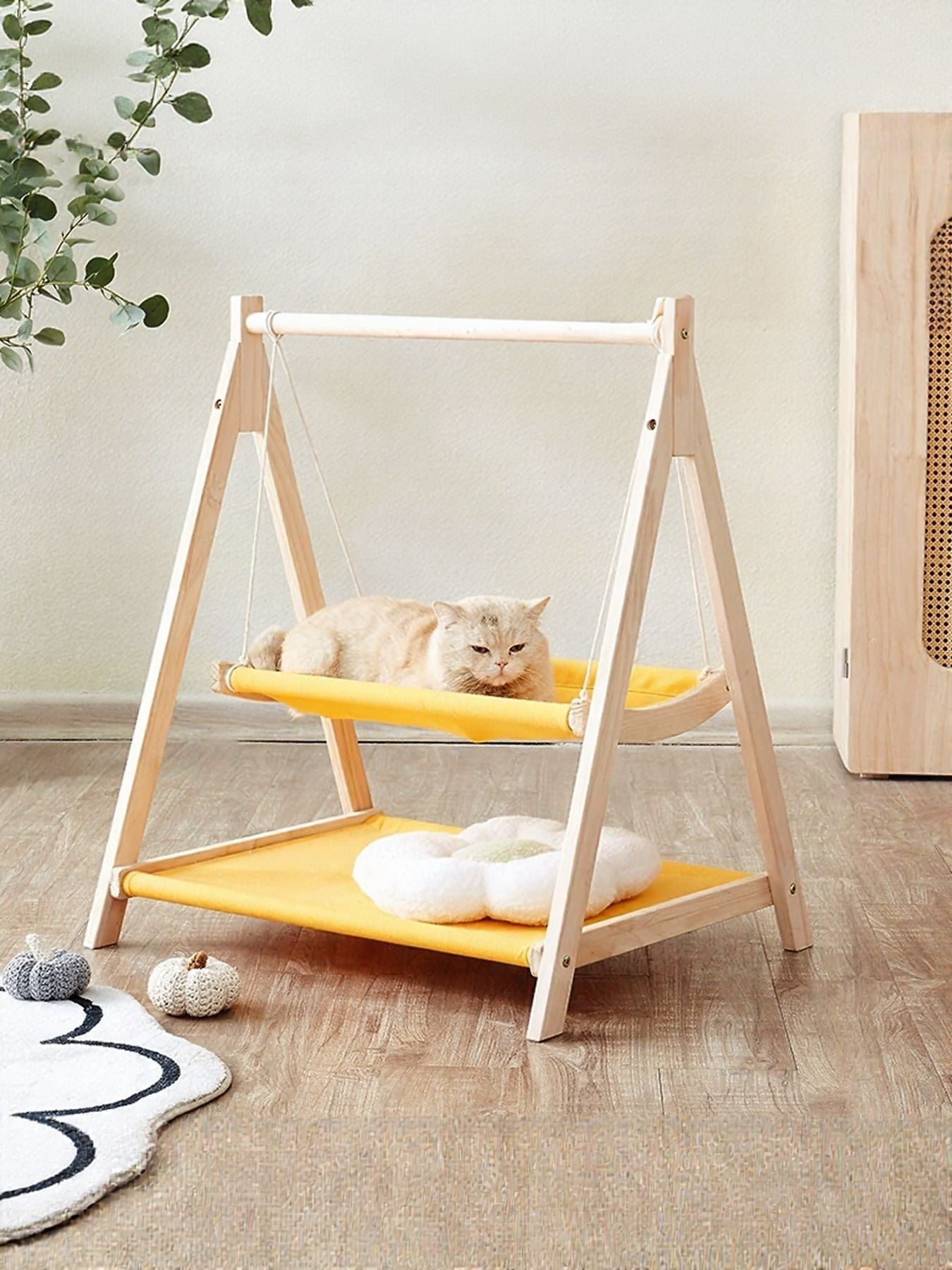 Wooden Triangle Cat Hammock - FloofChonk