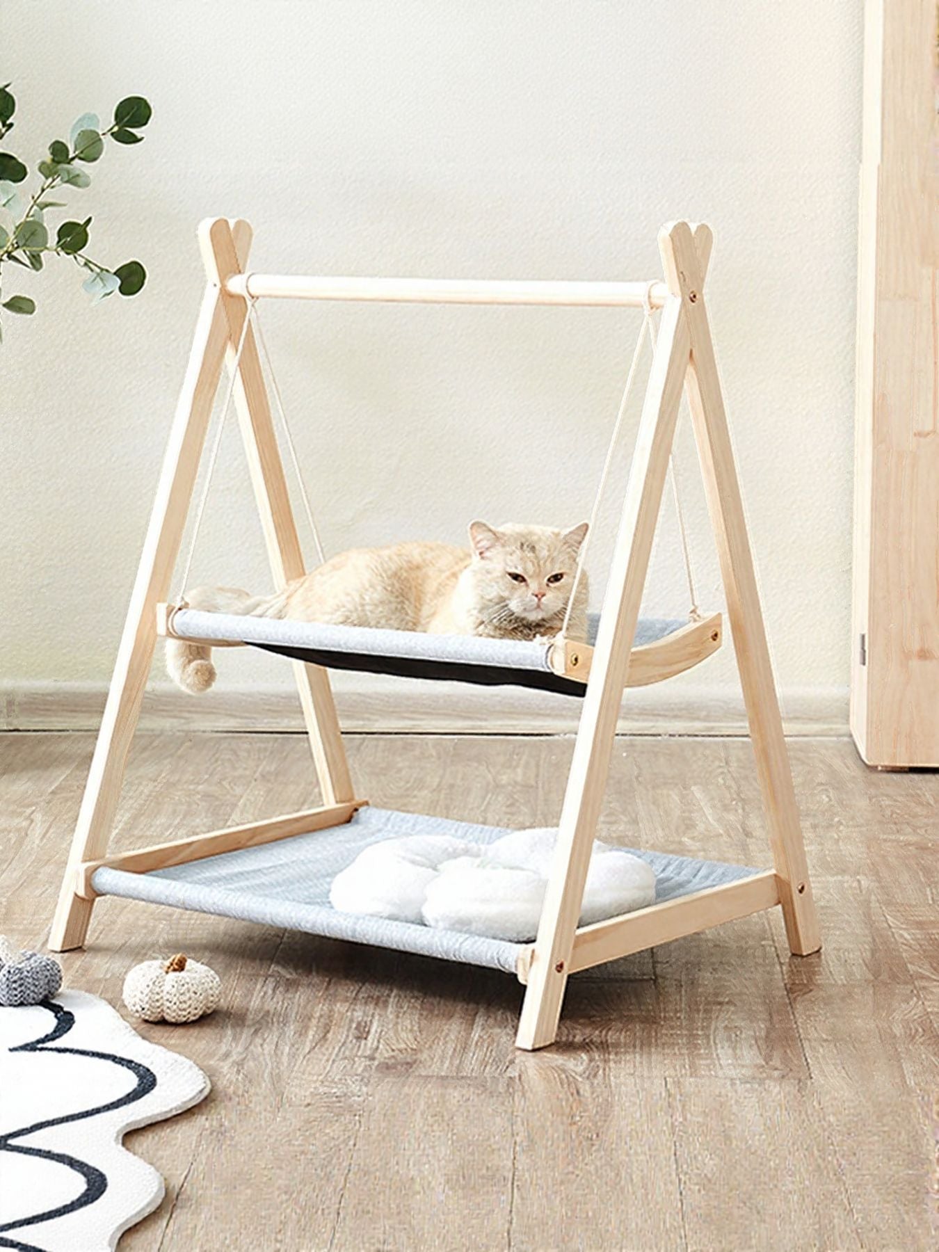 Wooden Triangle Cat Hammock - FloofChonk