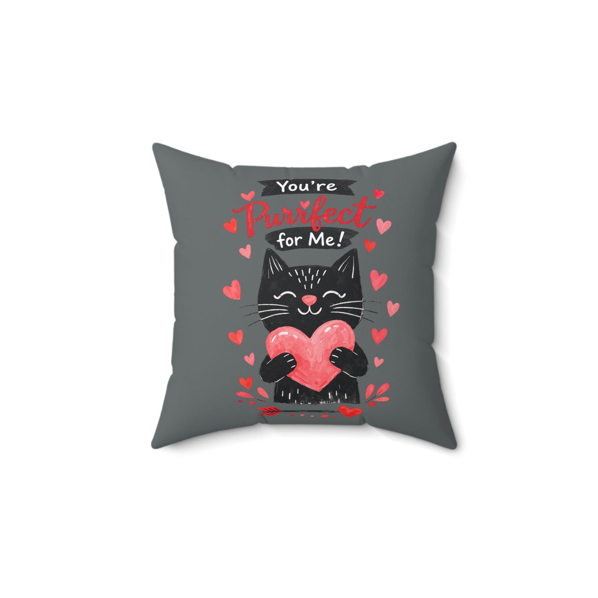 You're Purrfect For Me Cat Pillow — Cute Valentine Heart Throw Pillow - FloofChonk