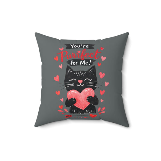 You're Purrfect For Me Cat Pillow — Cute Valentine Heart Throw Pillow - FloofChonk