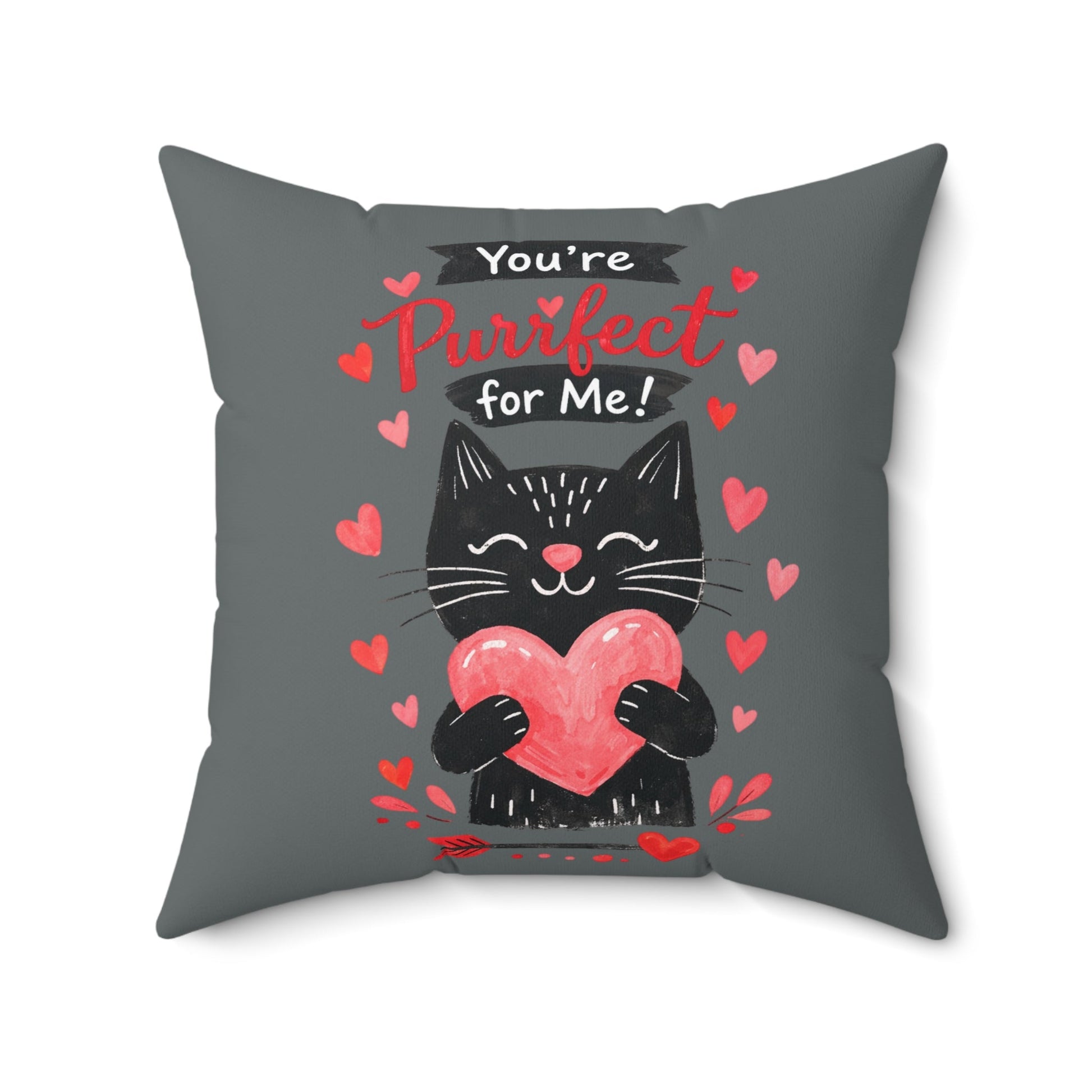 You're Purrfect For Me Cat Pillow — Cute Valentine Heart Throw Pillow - FloofChonk