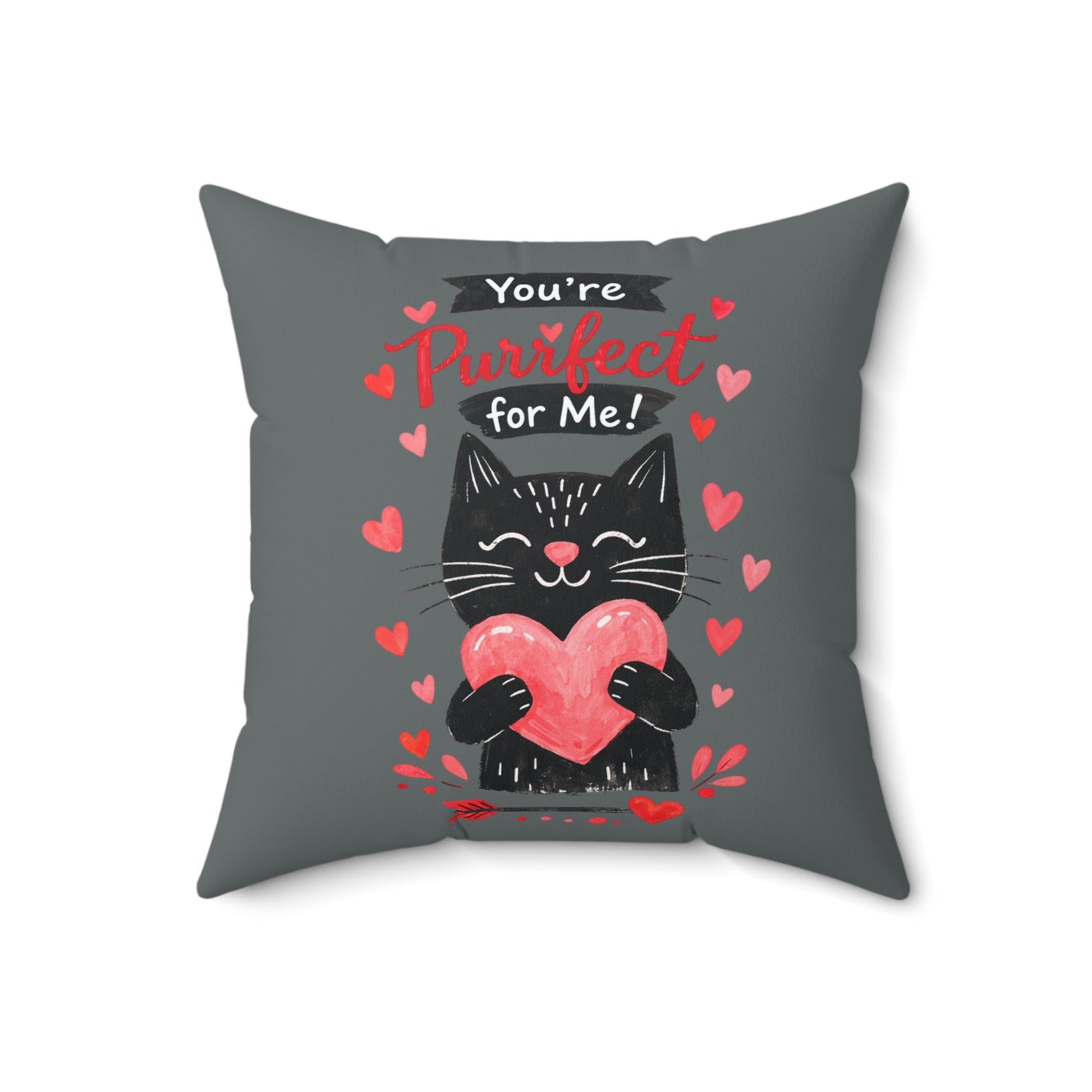 You're Purrfect For Me Cat Pillow — Cute Valentine Heart Throw Pillow - FloofChonk