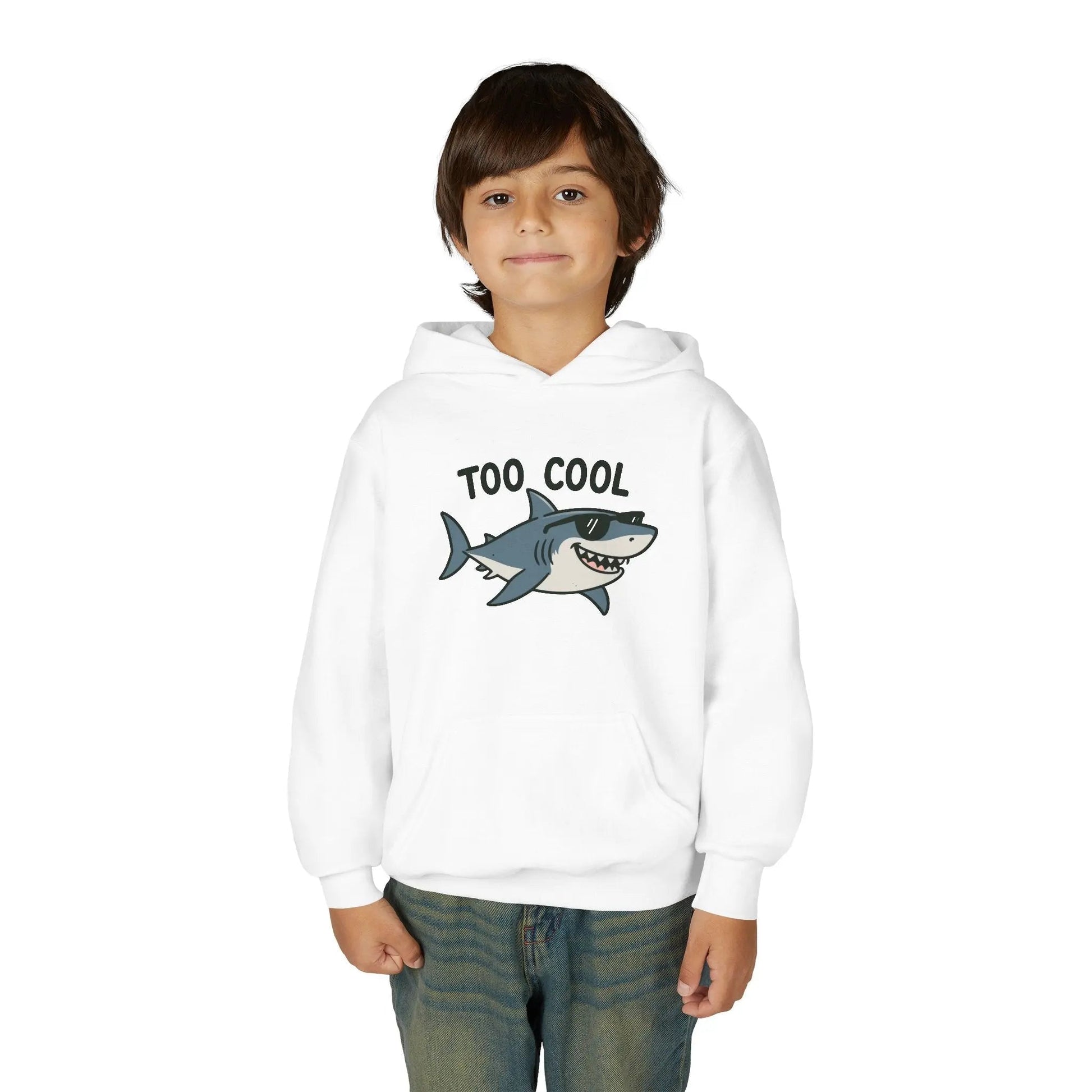 Youth Hoodie - 'Too Cool' Shark Graphic Pullover - FloofChonk